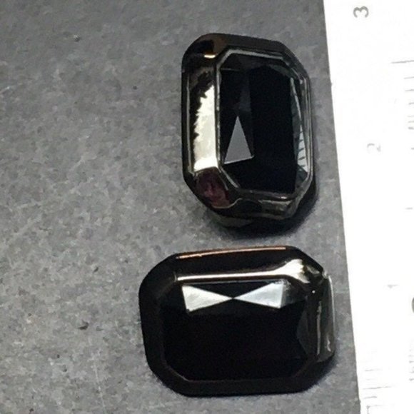 Clip On Earrings As Is Black Gunmetal Silver Octagon Rectangle Retro Vintage - Picture 6 of 6